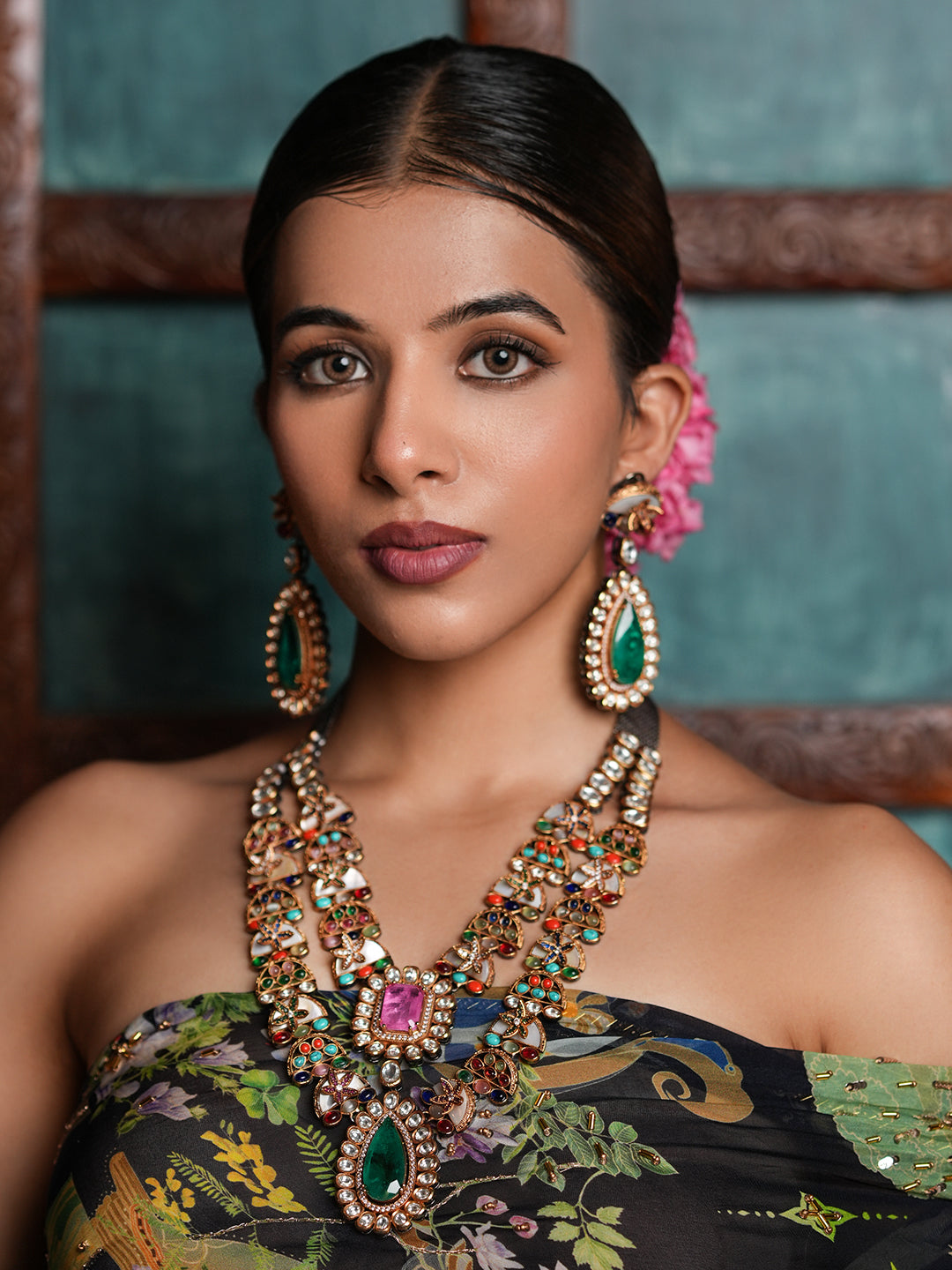 Premium Navrattan Double Layered Necklace