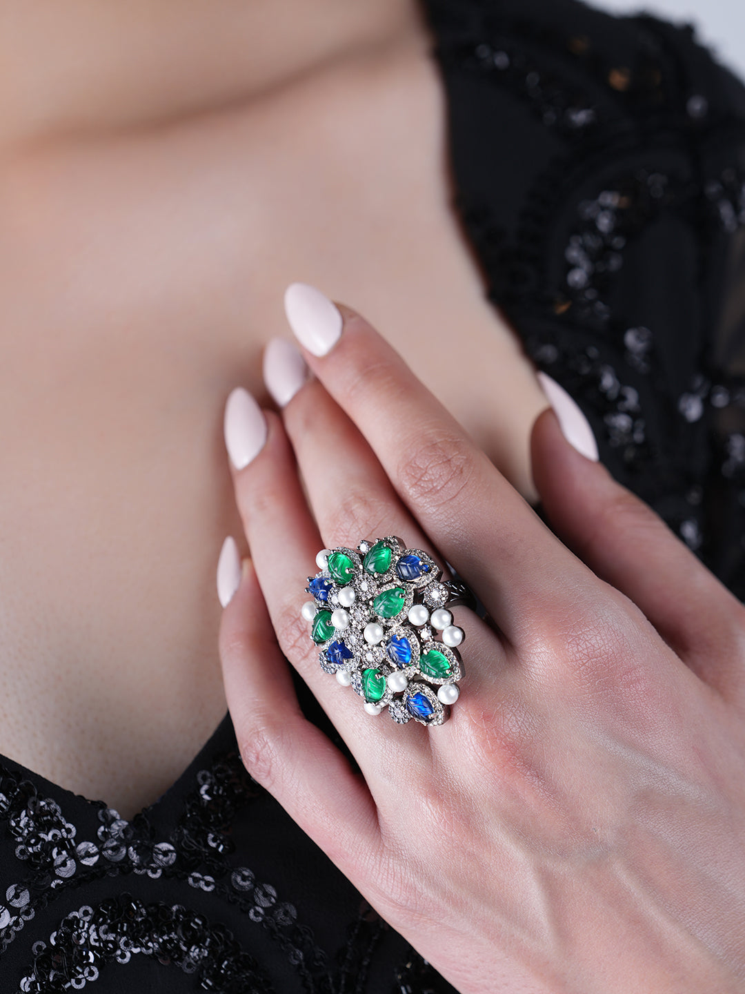 Green Blue Heavy Cocktail Ring
