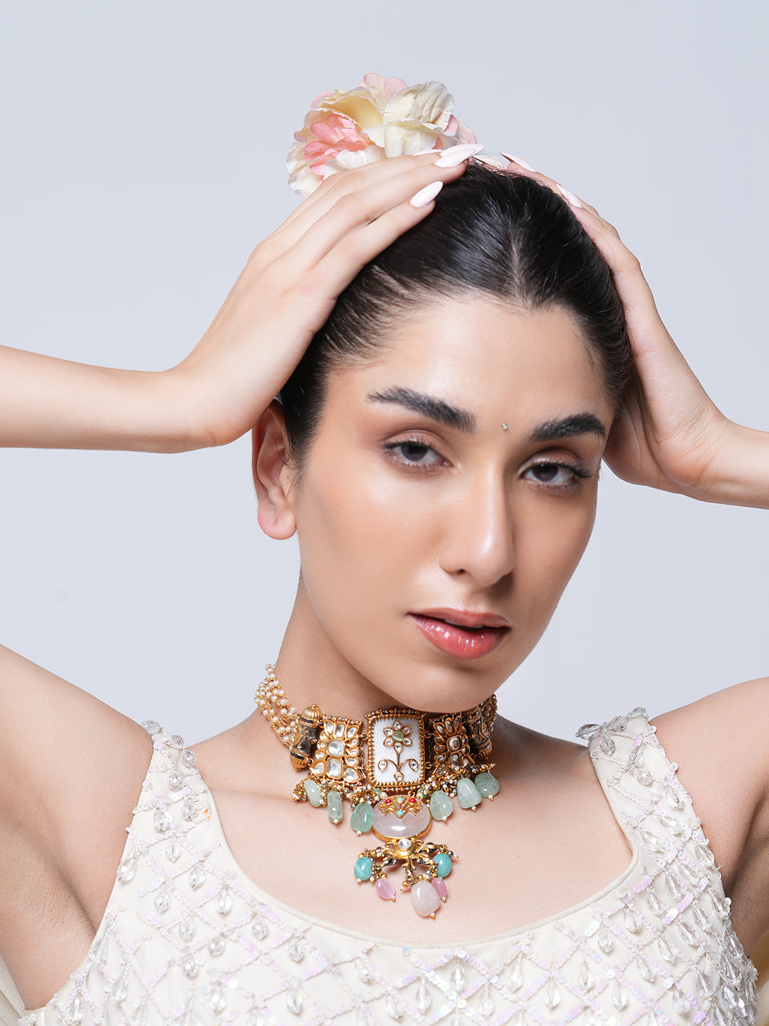 Designer Kundan Choker with Pastel Colored Stone