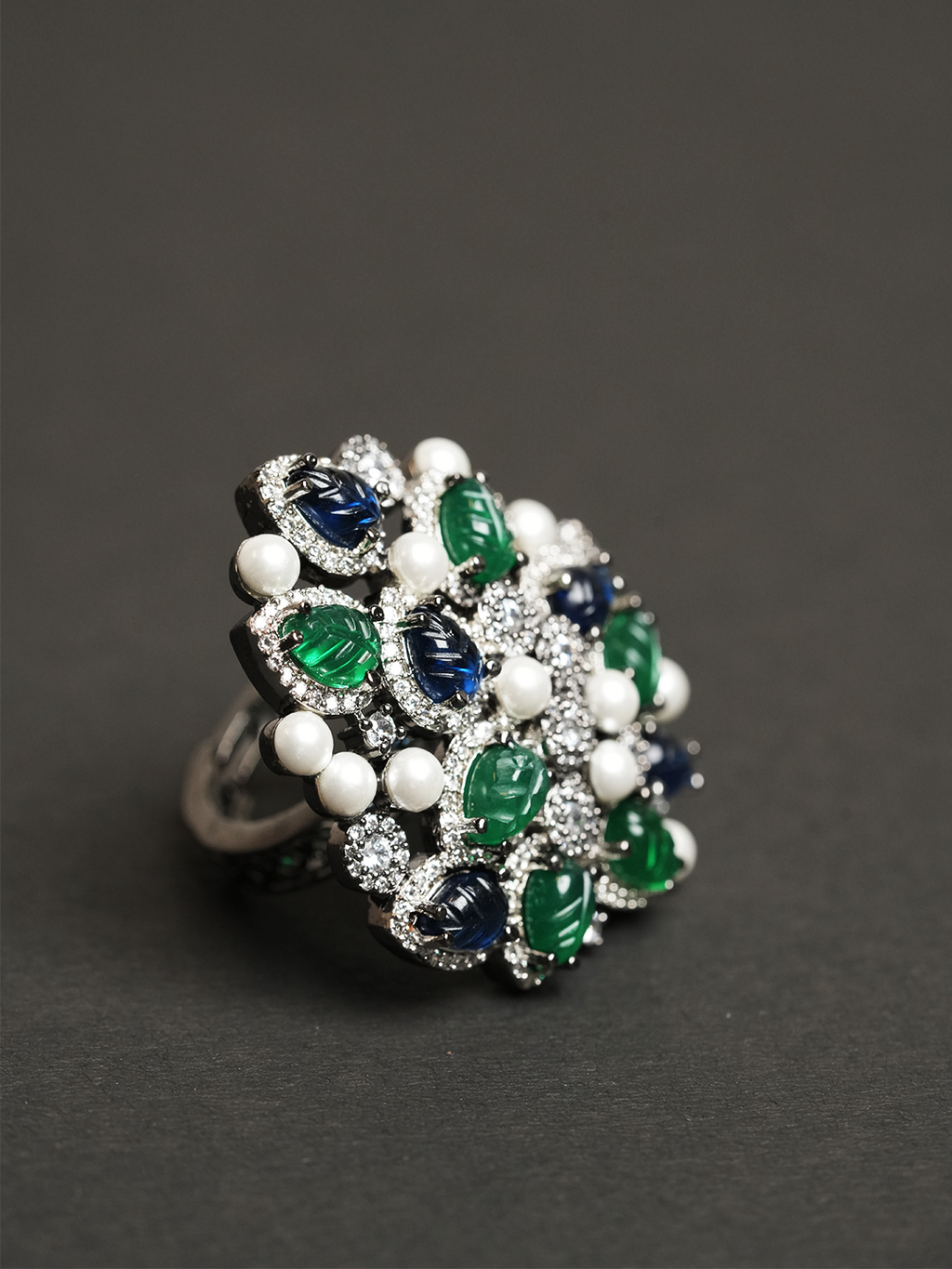 Green Blue Heavy Cocktail Ring