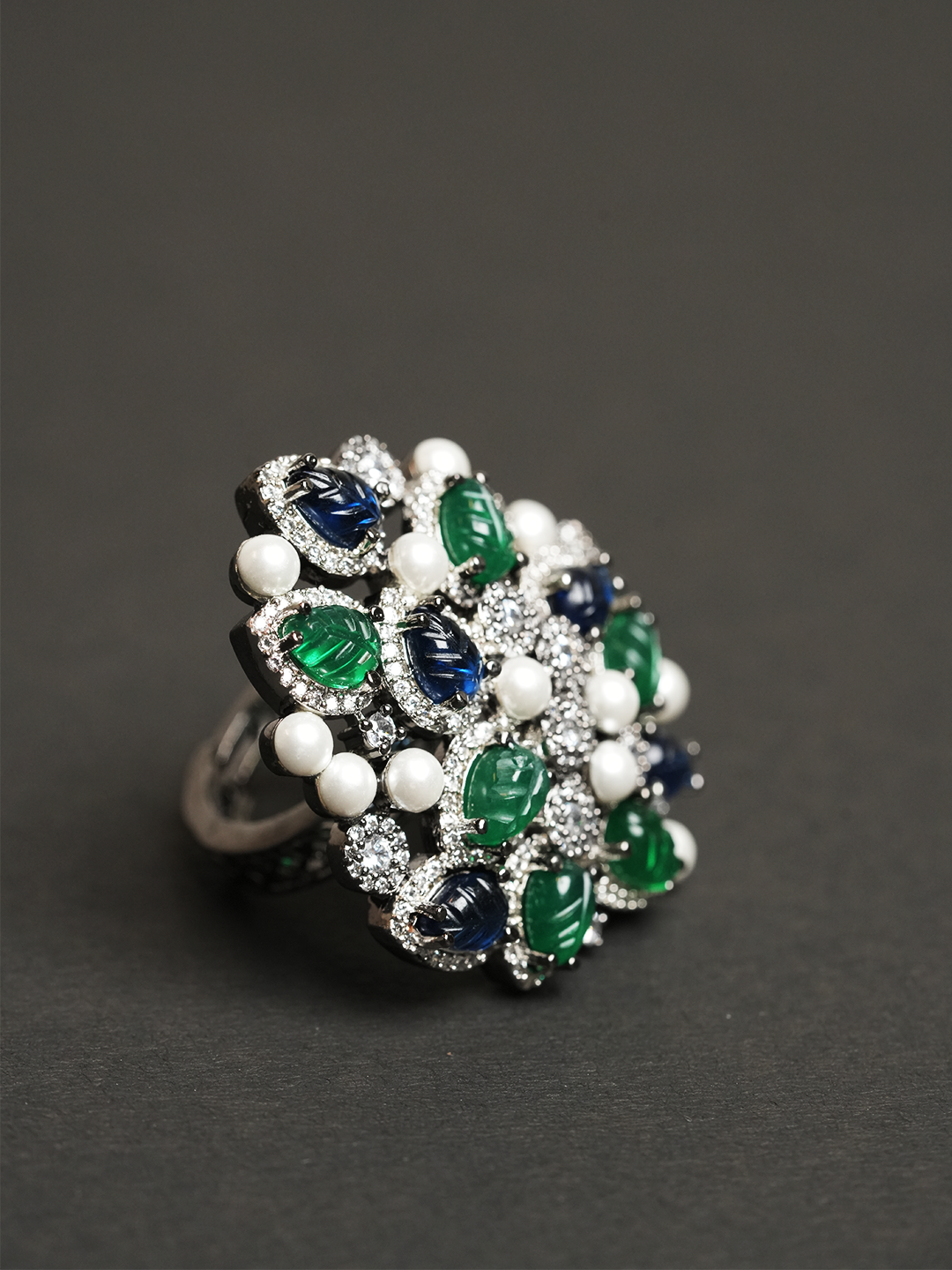 Green Blue Heavy Cocktail Ring
