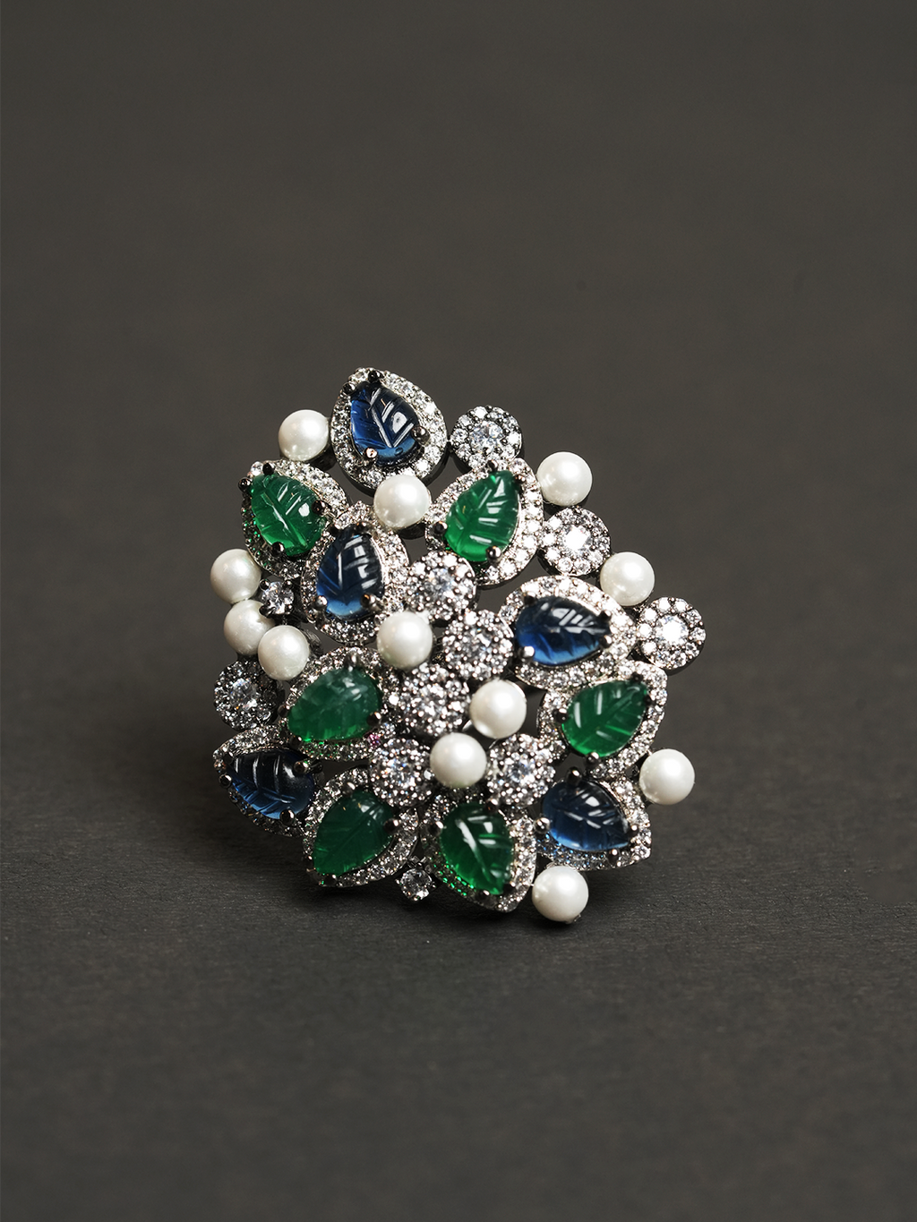 Green Blue Heavy Cocktail Ring