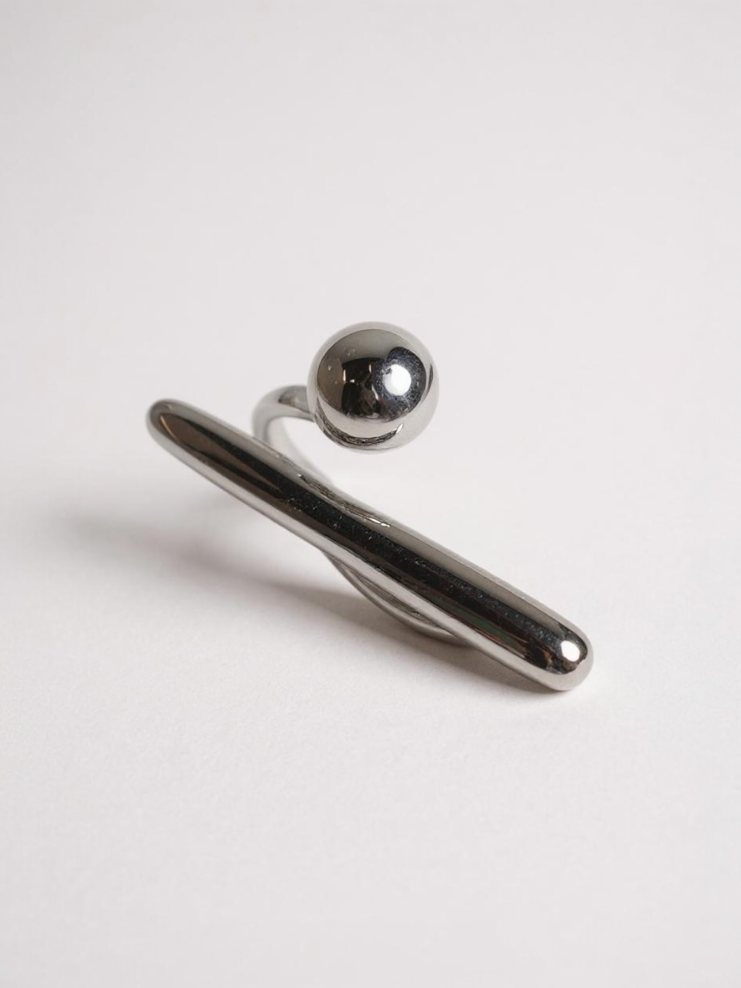 Silver T Shaped Ball Open Ring