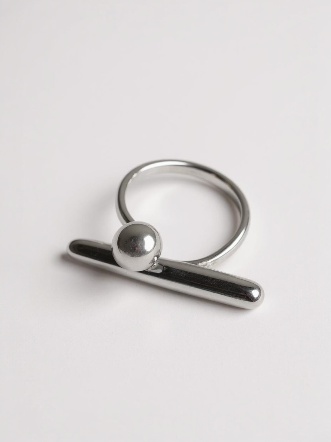 Silver T Shaped Ball Open Ring