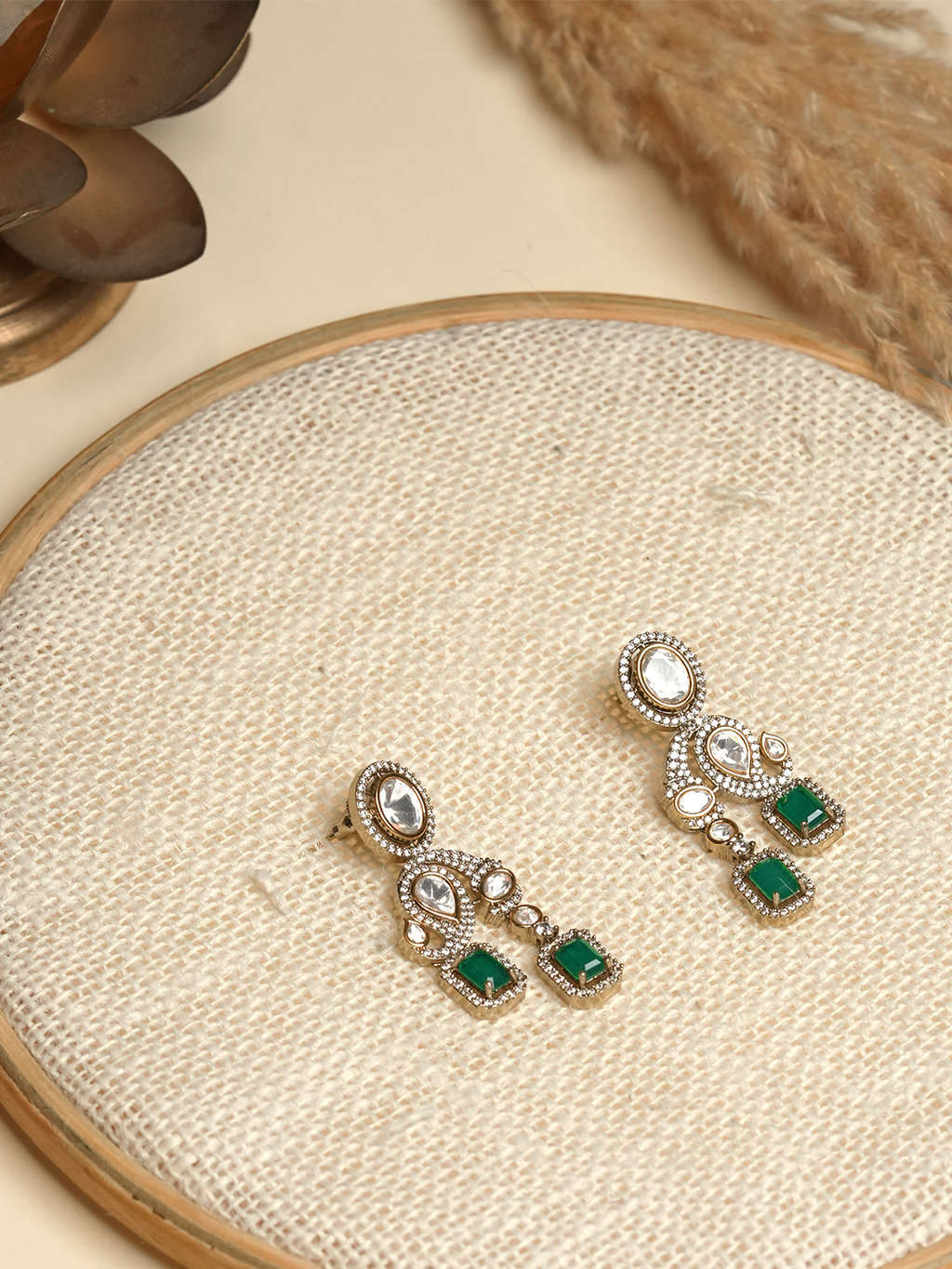 Designer Green Colored Moissanite Earrings