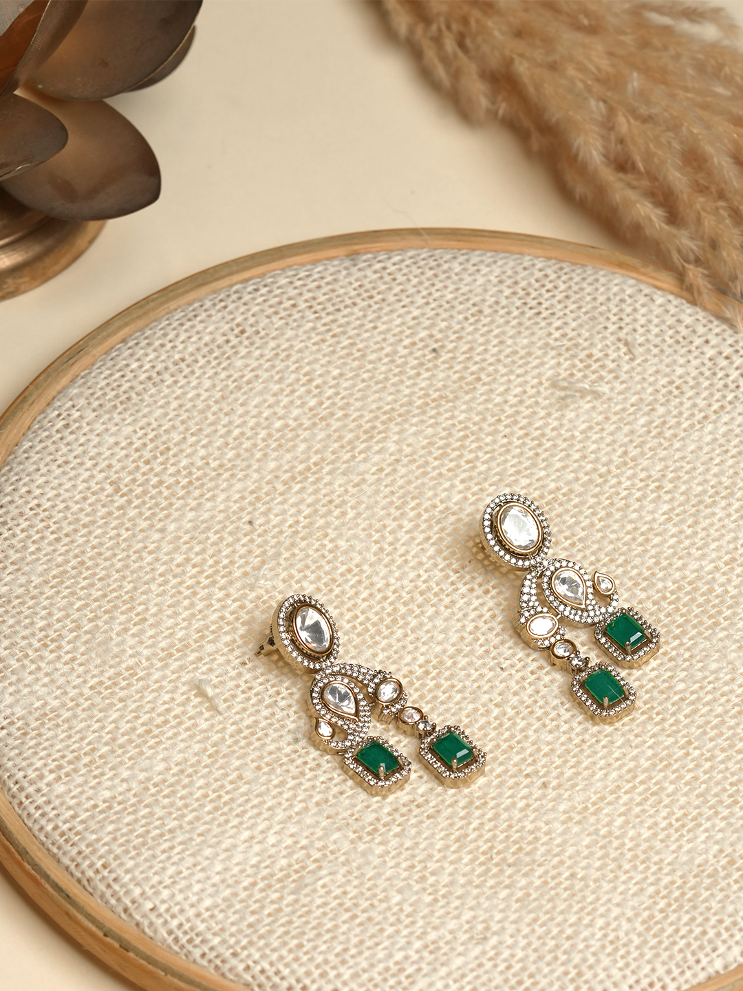 Designer Green Colored Moissanite Earrings