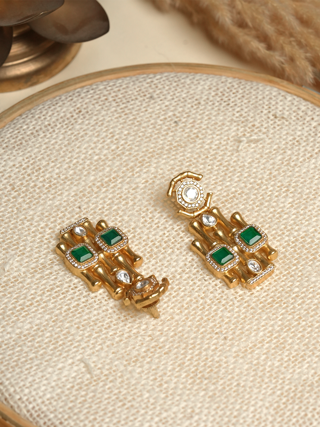 Green Bamboo Design Earrings