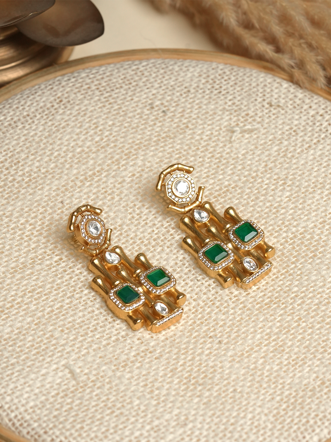 Green Bamboo Design Earrings