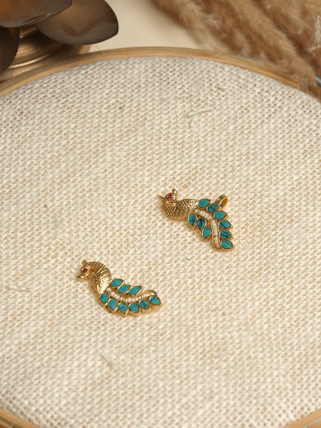 Designer Green Kundan Peacock Earcuffs