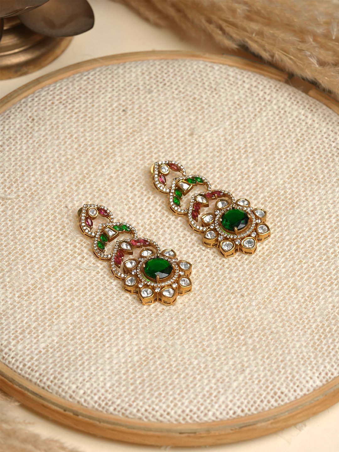Multicolor Long Kundan Earrings