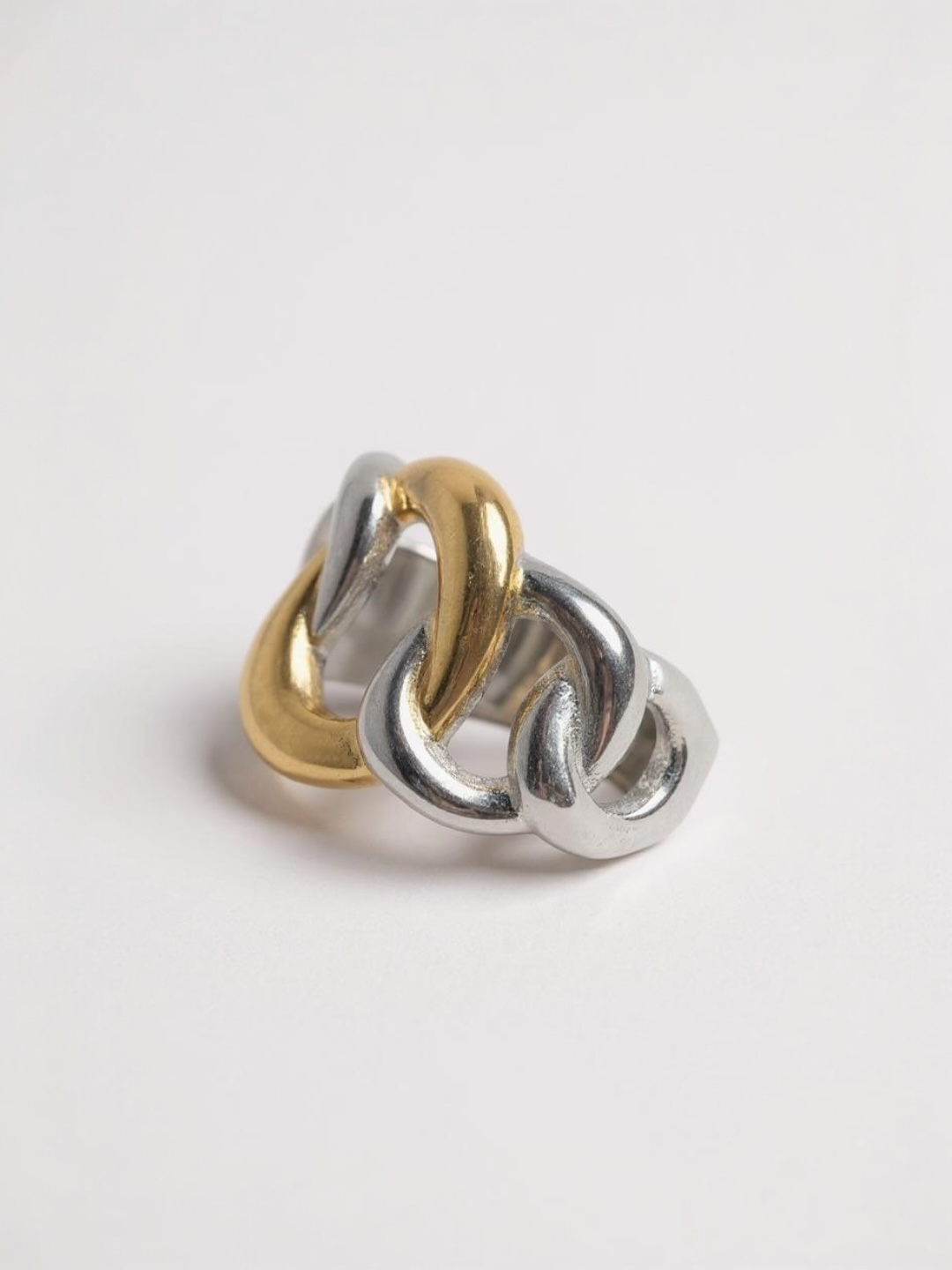 Gold and Silver Combination Twisted Hollow Ring