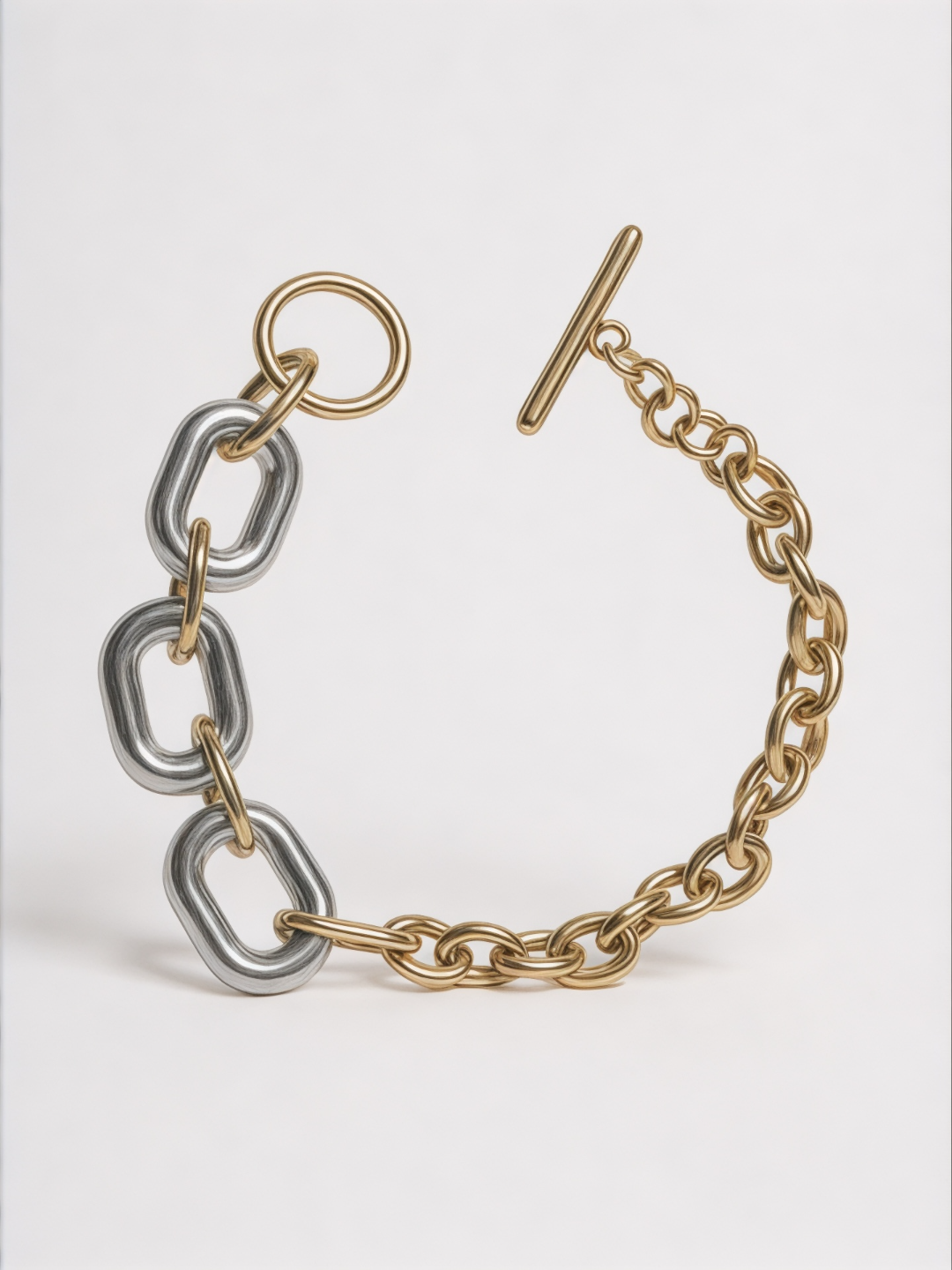Gold and Silver Color Block Oval Hollow Circle Cross Chain Bracelet