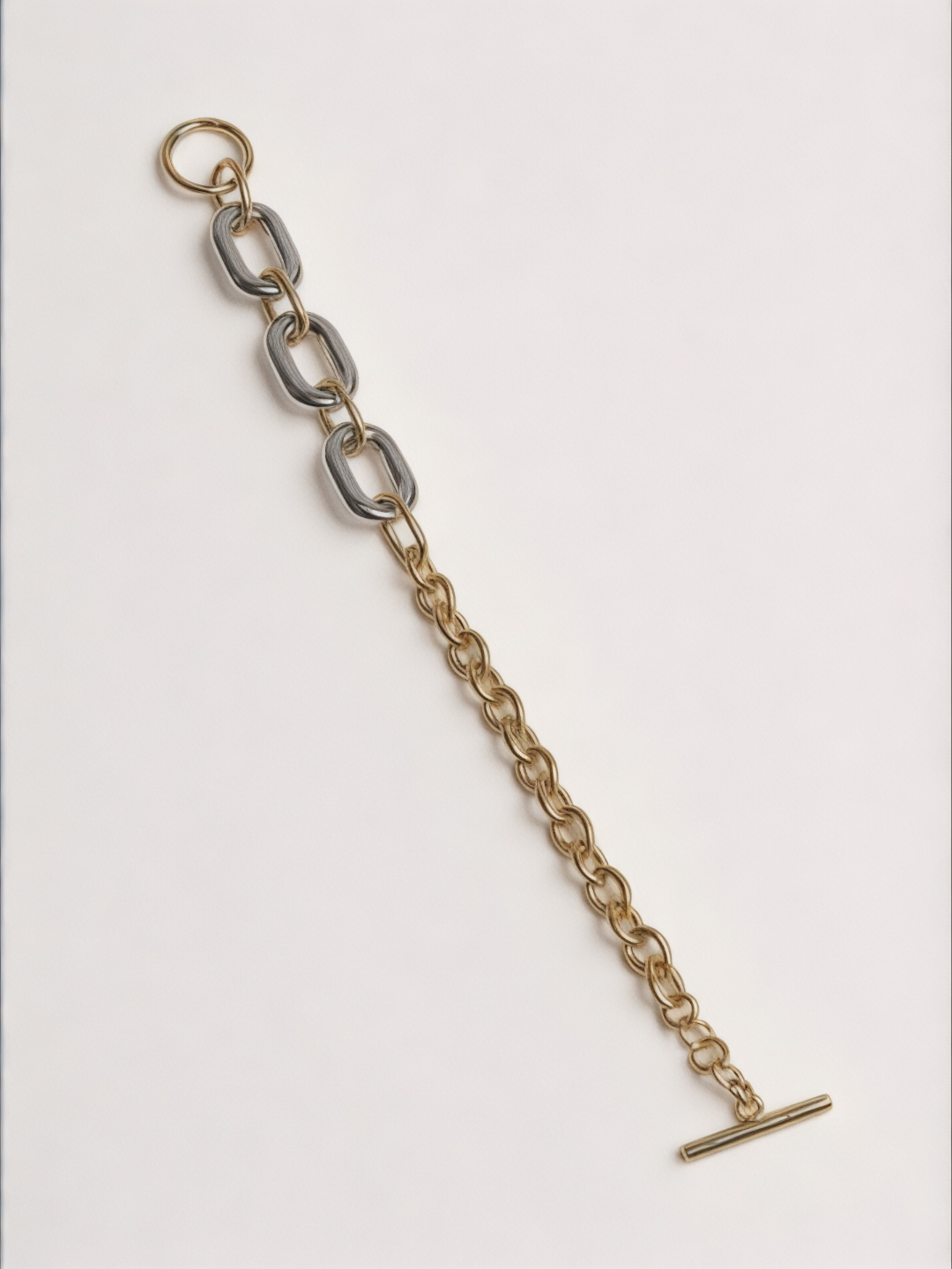 Gold and Silver Color Block Oval Hollow Circle Cross Chain Bracelet