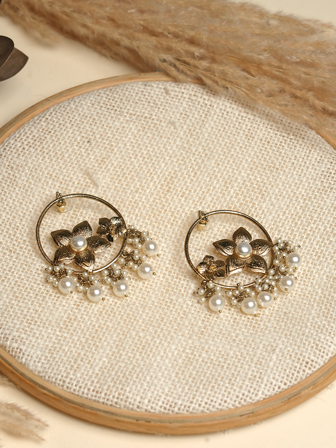 Designer Golden Polished Flower Earrings