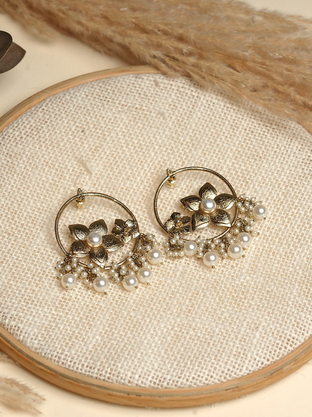 Designer Golden Polished Flower Earrings