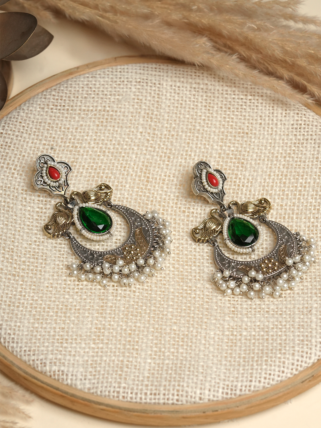 Peacock Designer Silver Fusion Earrings