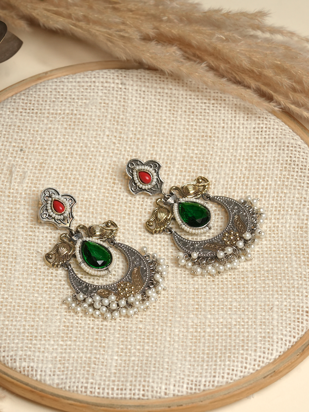 Peacock Designer Silver Fusion Earrings