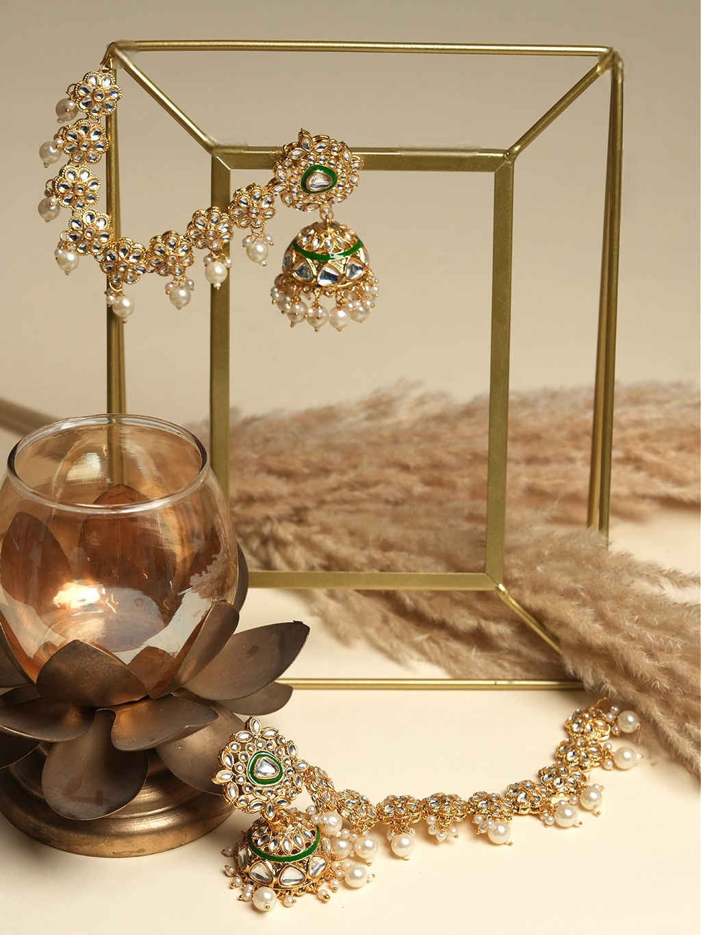 Designer Kundan Jhumki with Kaanchain