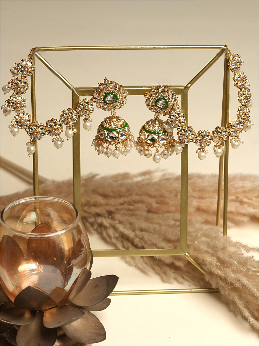 Designer Kundan Jhumki with Kaanchain