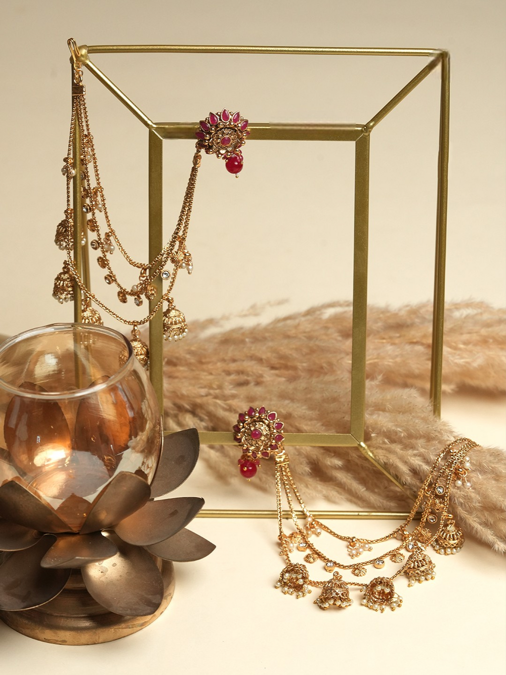 Designer Red Earrings with Kaanchain