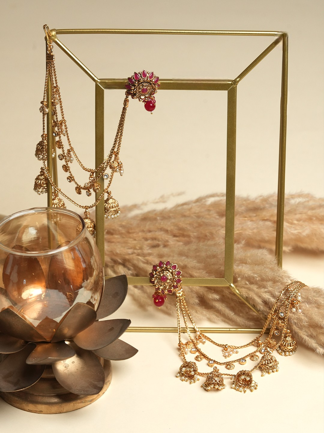Designer Red Earrings with Kaanchain