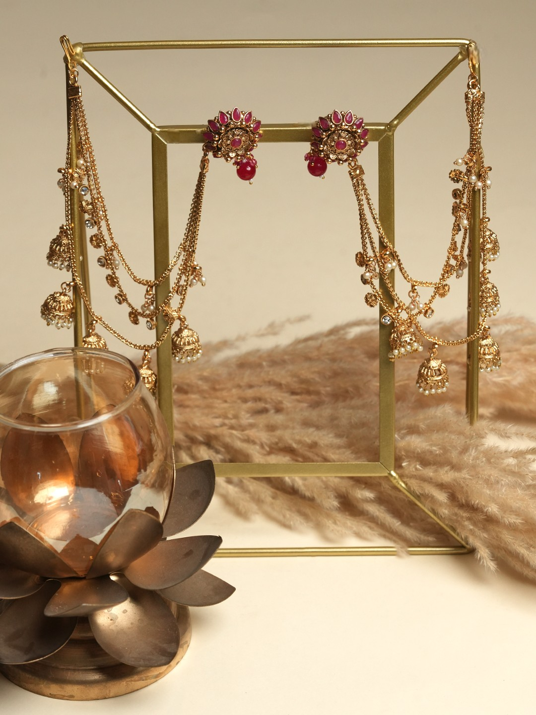 Designer Red Earrings with Kaanchain