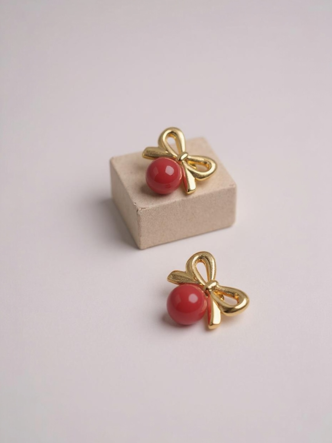 Glass Stone Pearl Bow Earrings