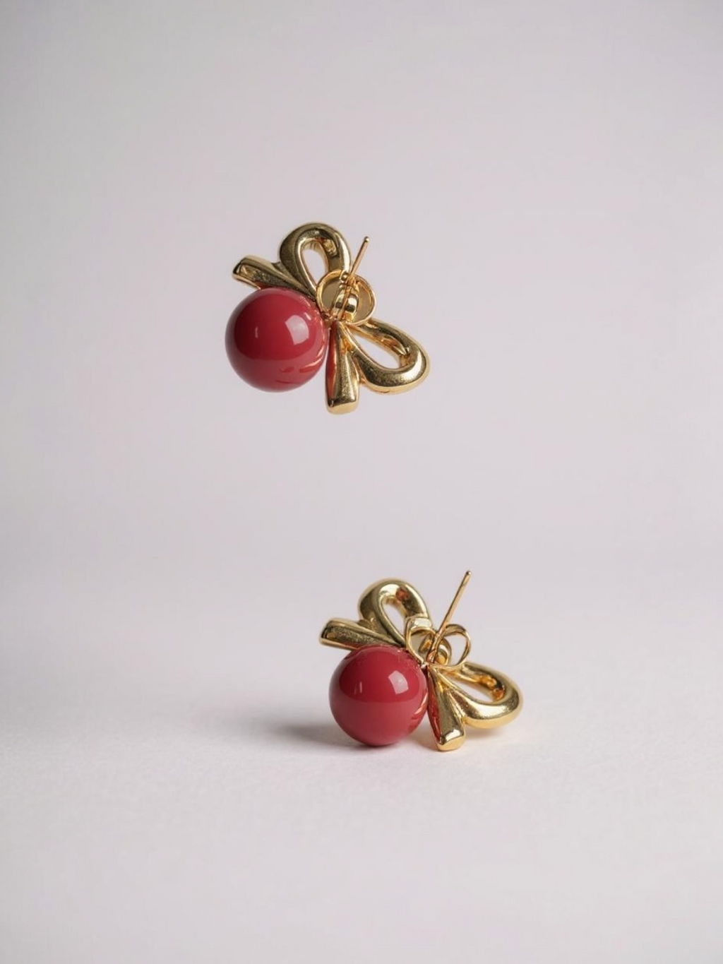 Glass Stone Pearl Bow Earrings