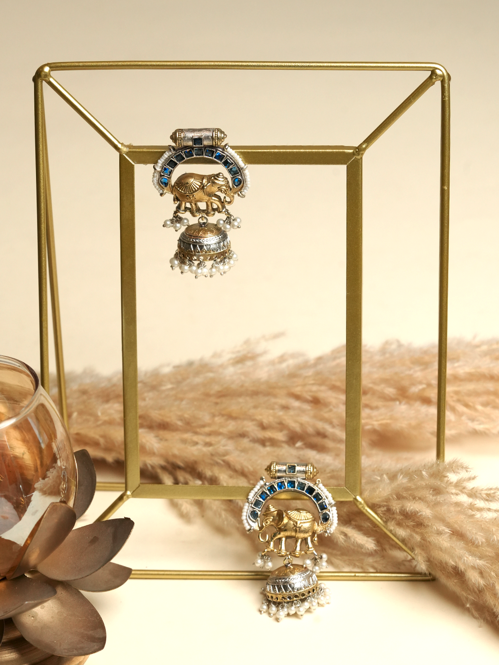Blue Elephant Design Fusion Earrings