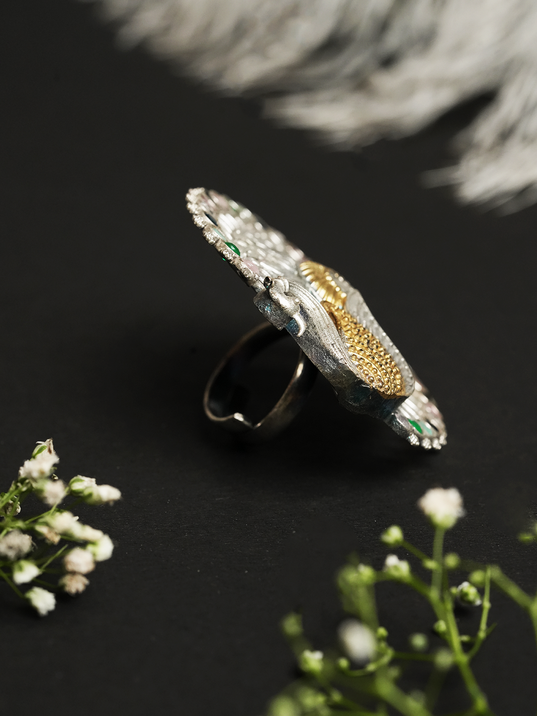Silver Polish Peacock Ring