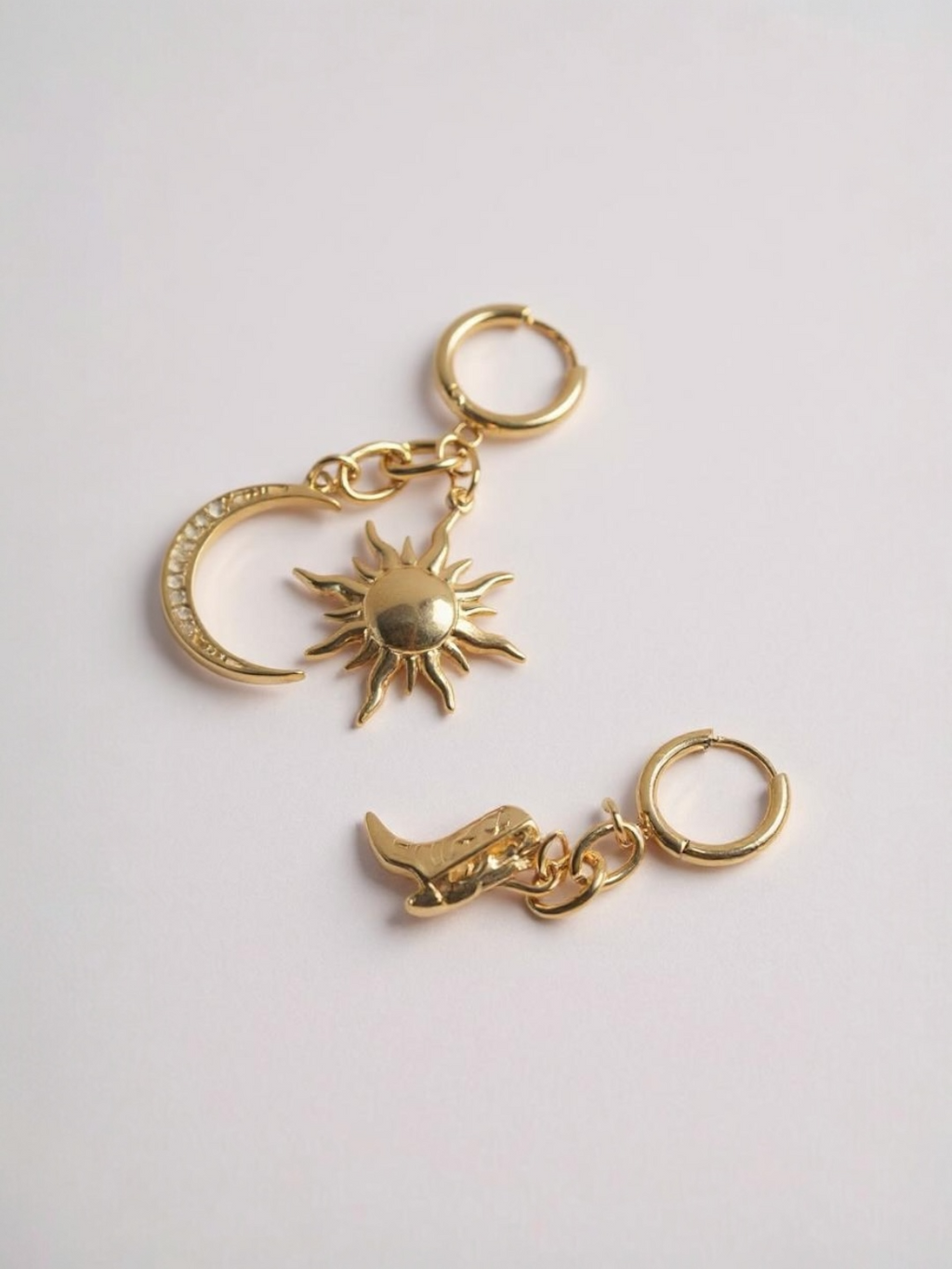 Sun and Moon Boot Drop Earrings