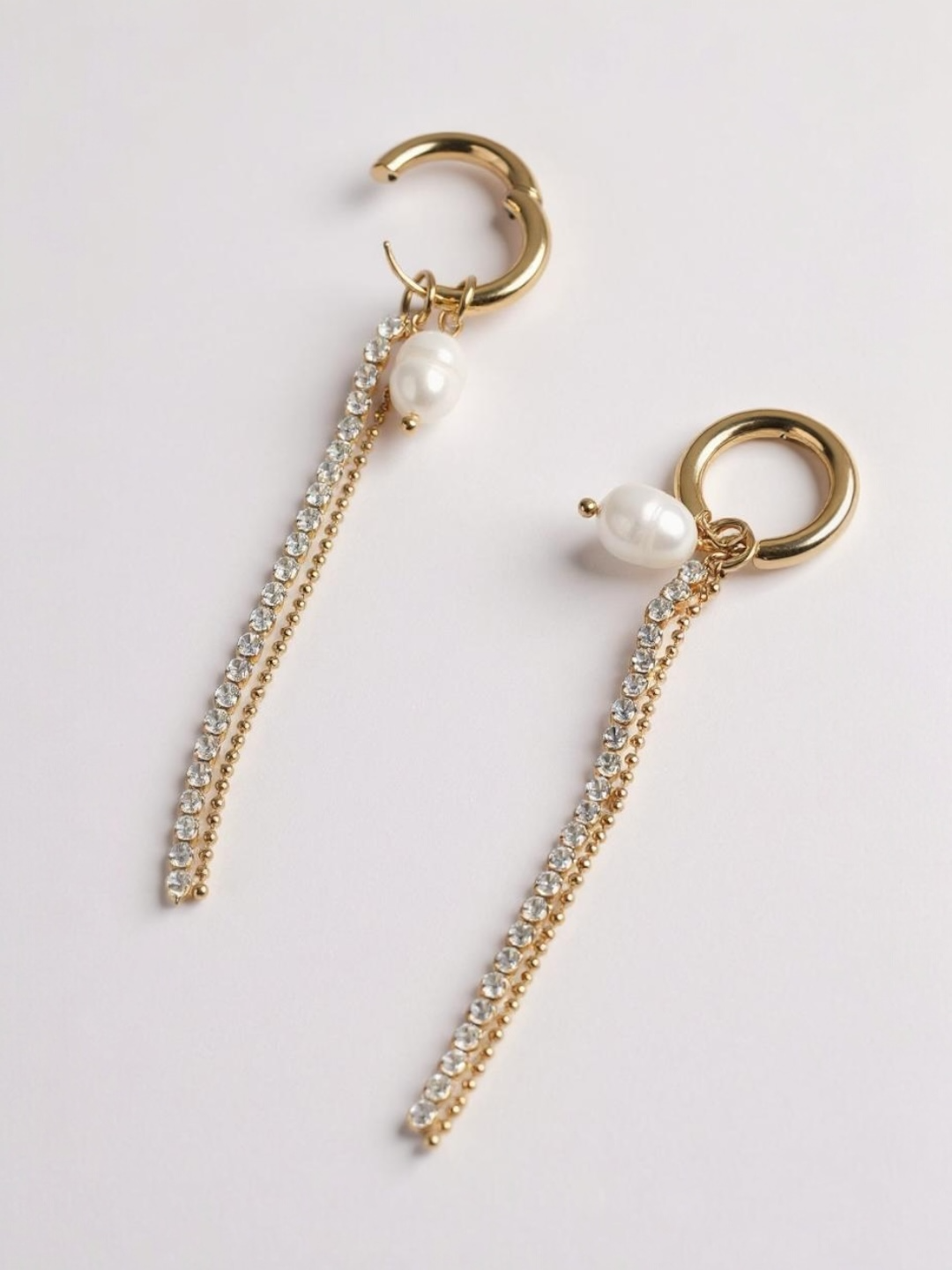 Pearl Zircon Chain Earrings
