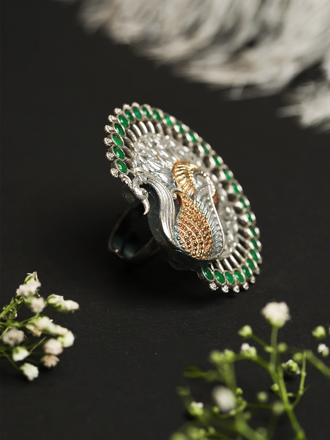Silver Polish Peacock Ring