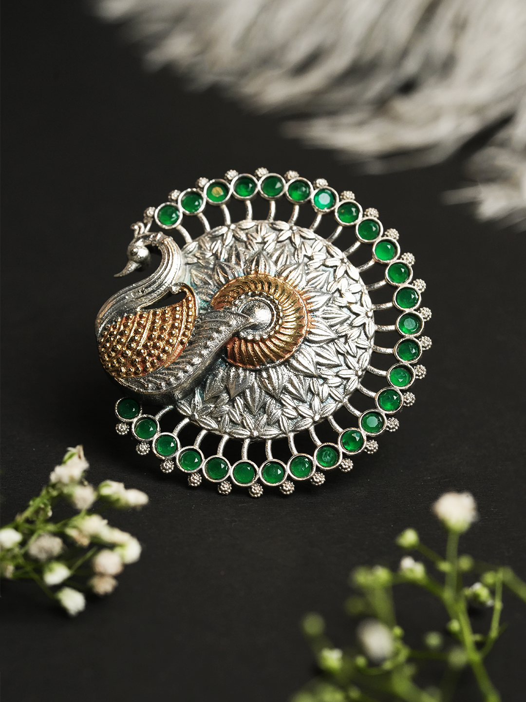 Silver Polish Peacock Ring