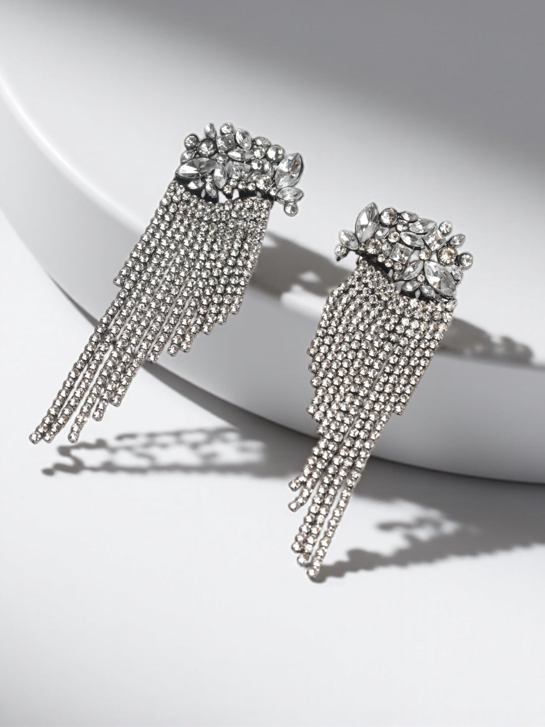 Silver Rhinestone Tassel Earrings