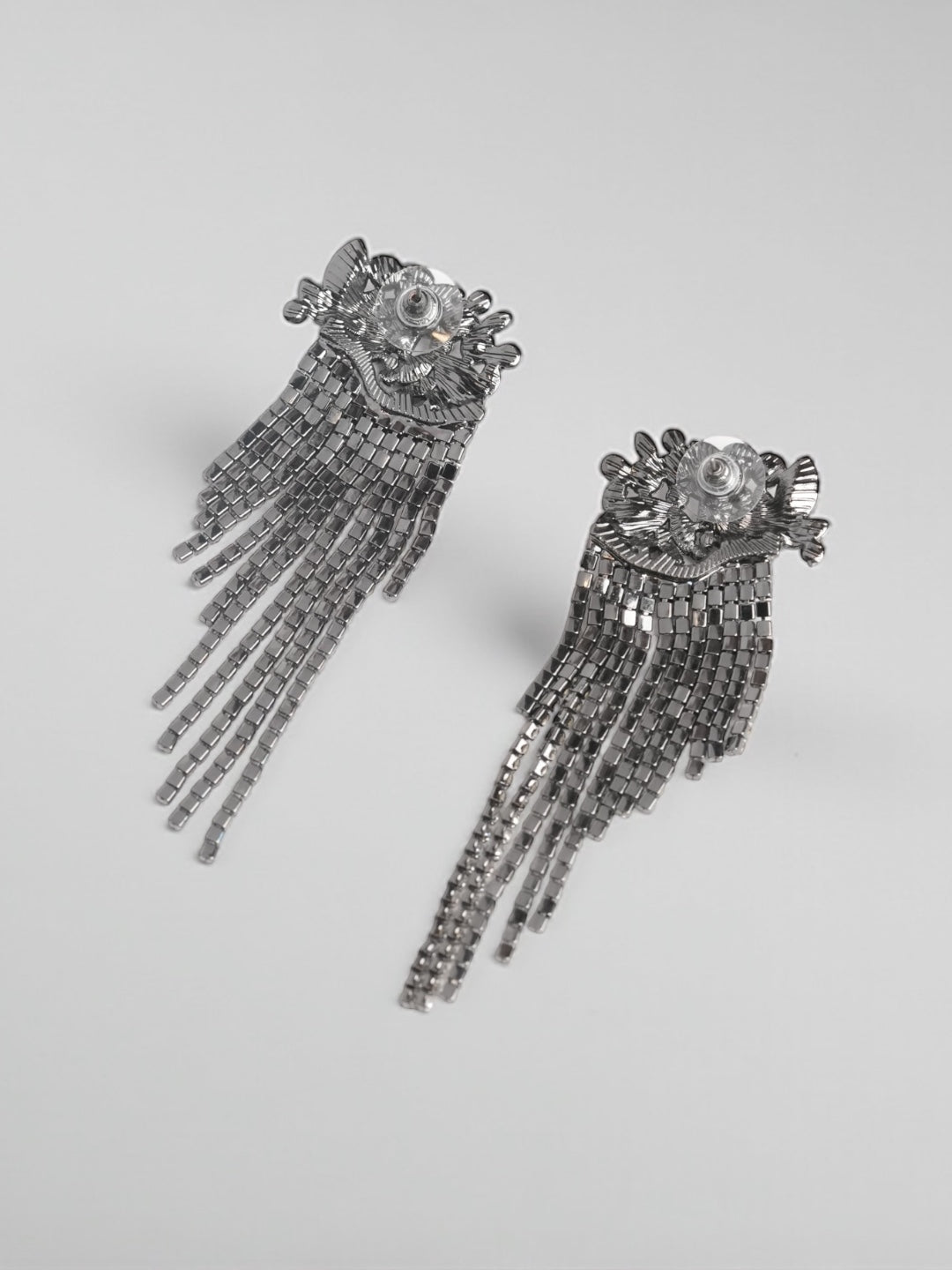 Silver Rhinestone Tassel Earrings