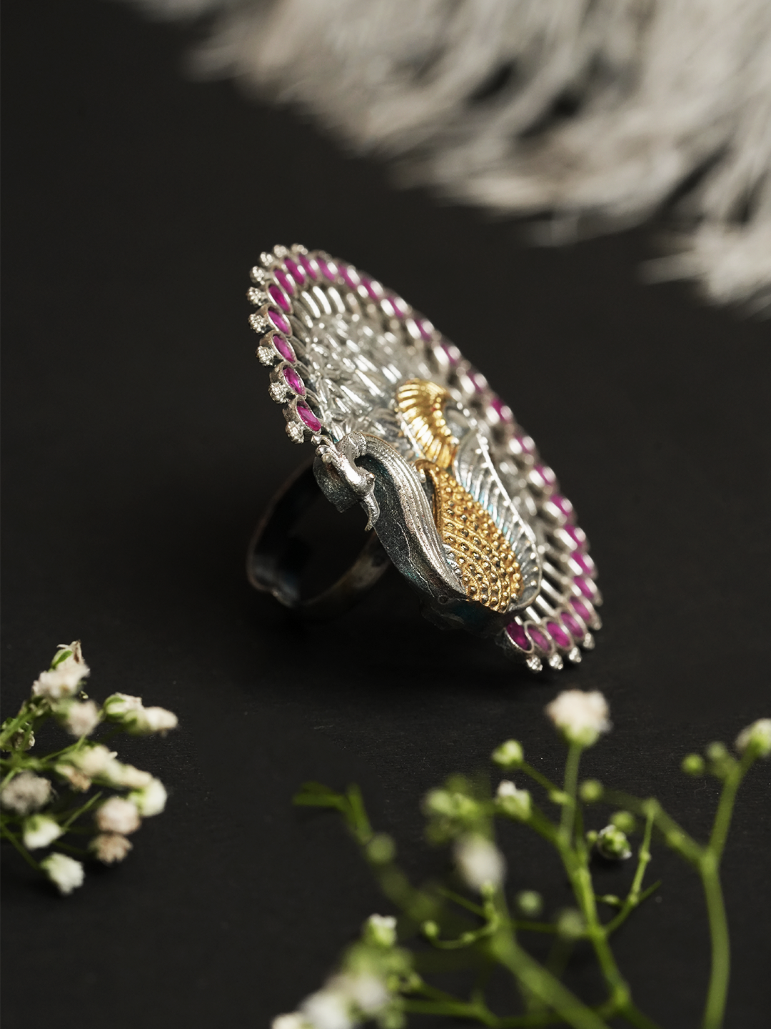 Silver Polish Peacock Ring