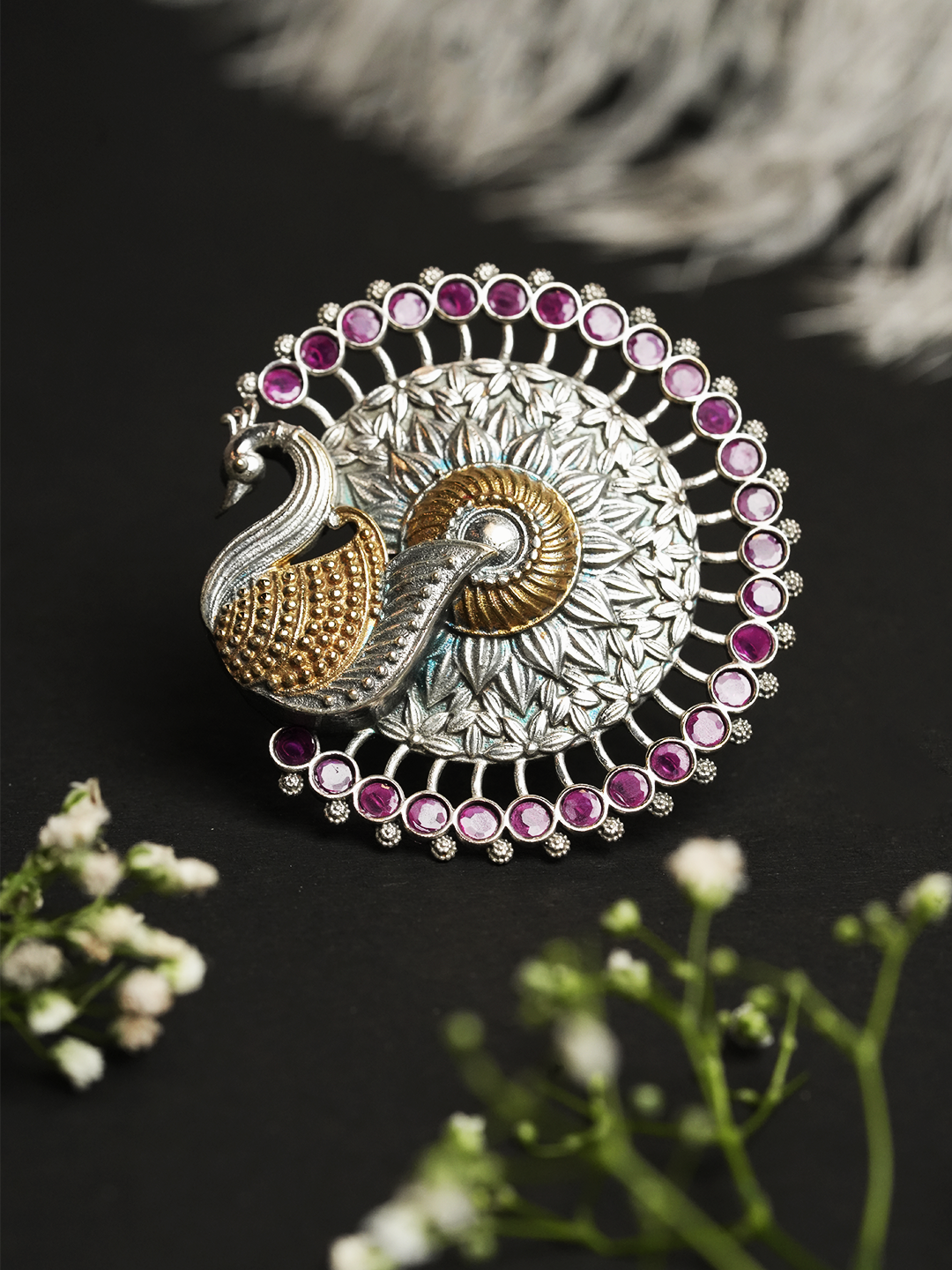 Silver Polish Peacock Ring