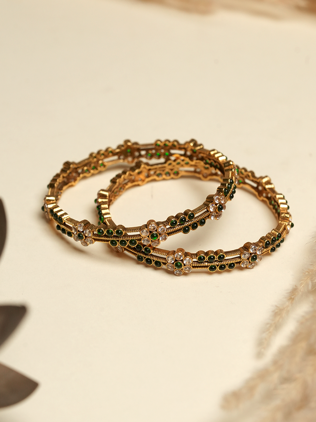 Sleek Green Leaf Bangles