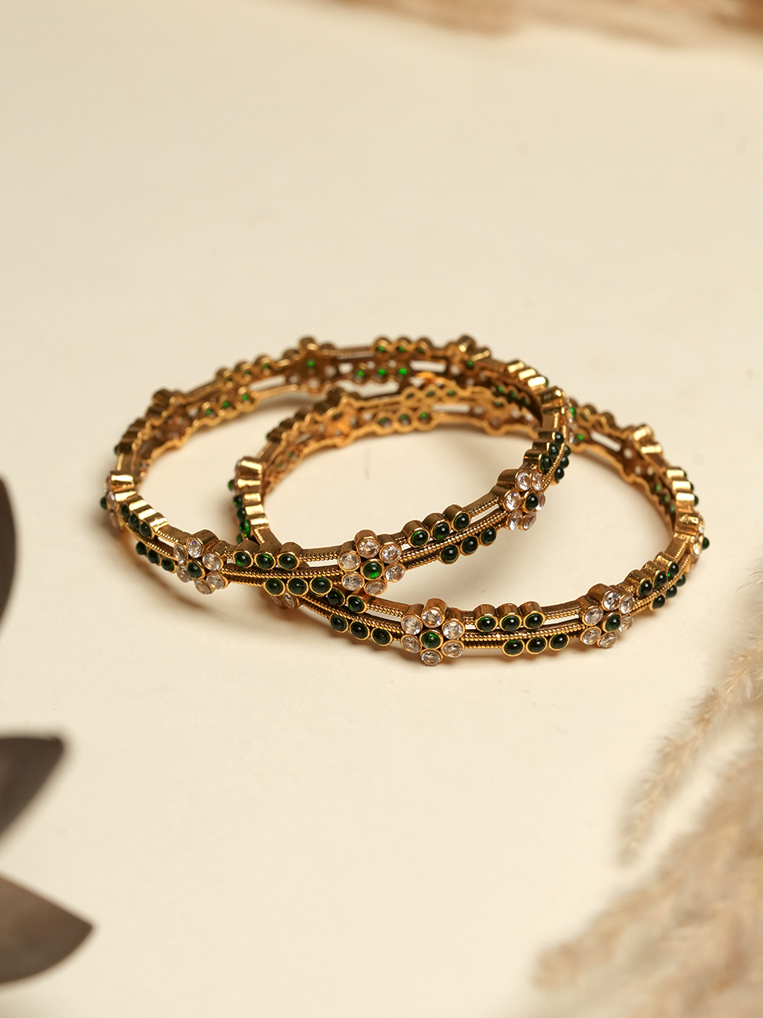 Sleek Green Leaf Bangles