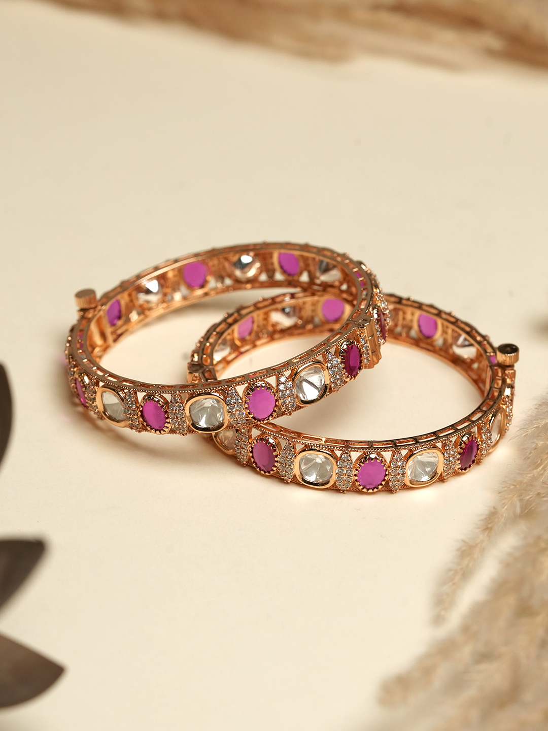 Pink Stone Kundan Bangles