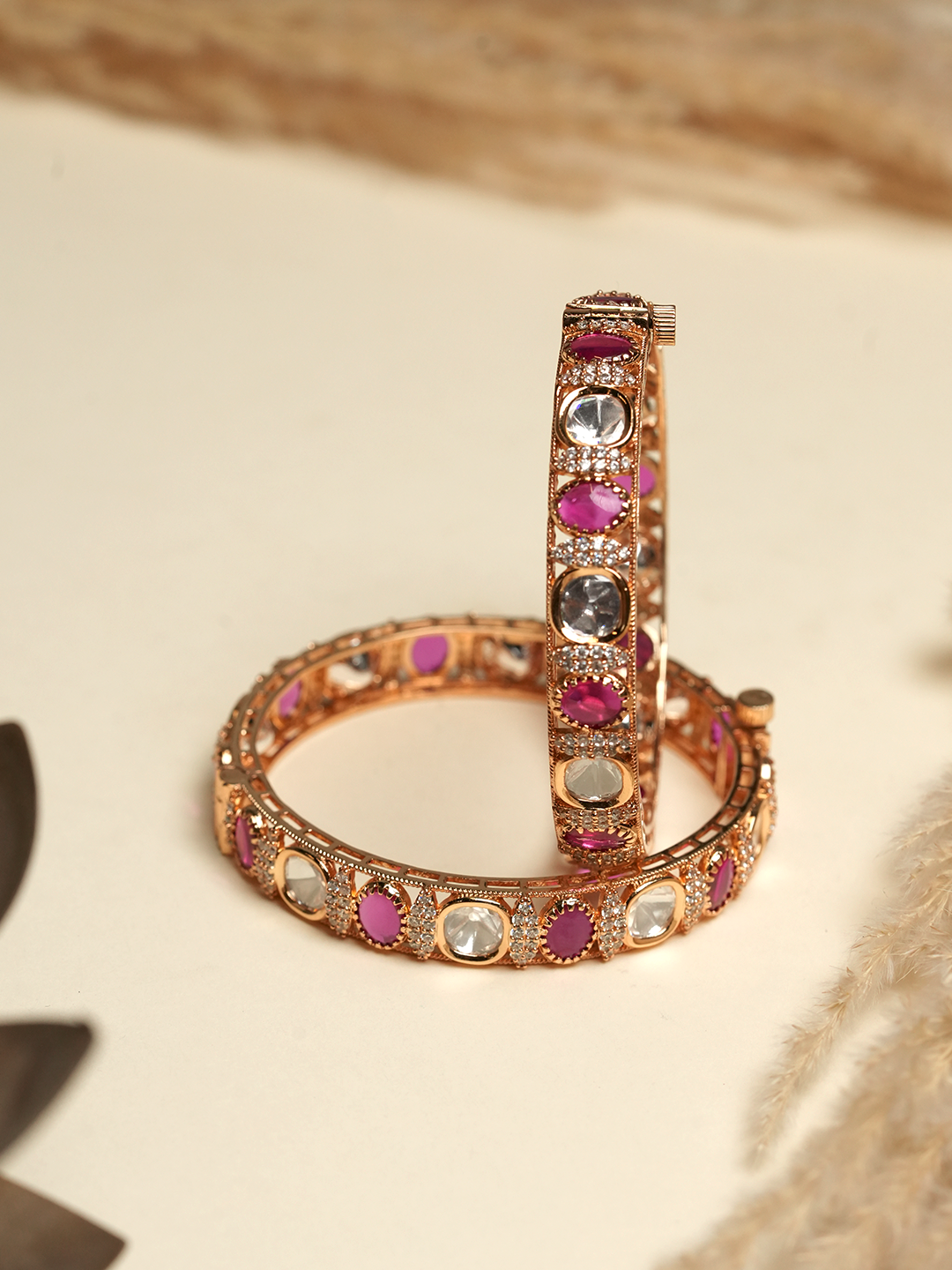 Pink Stone Kundan Bangles