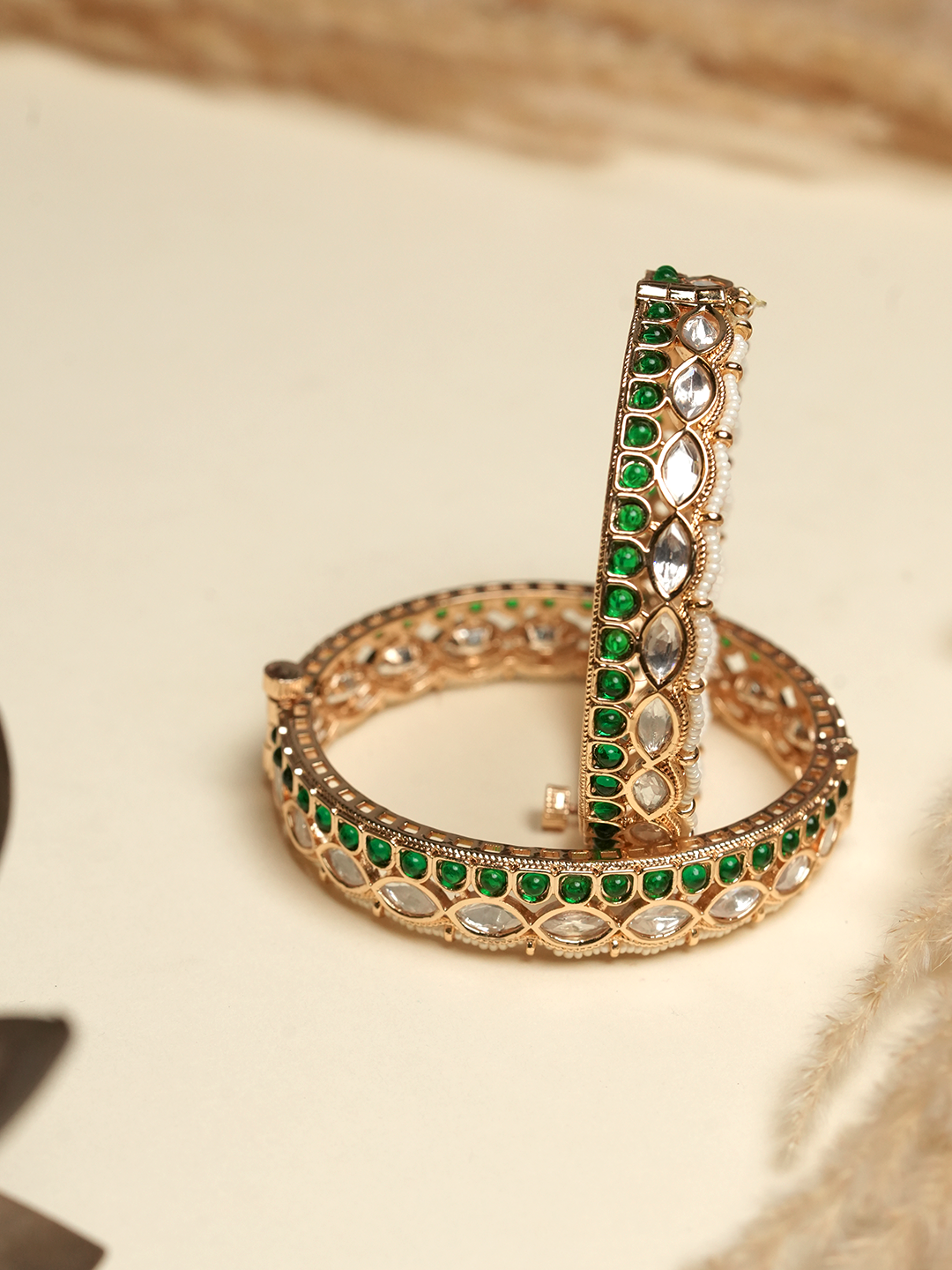 Green Stone Kundan Bangles