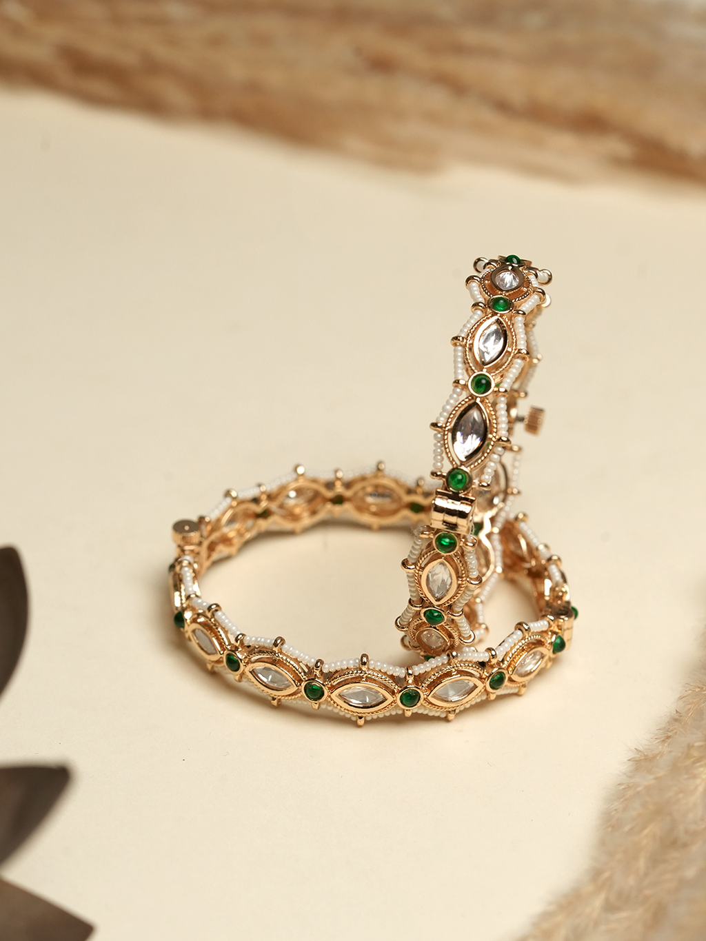 Green Kundan Bangles