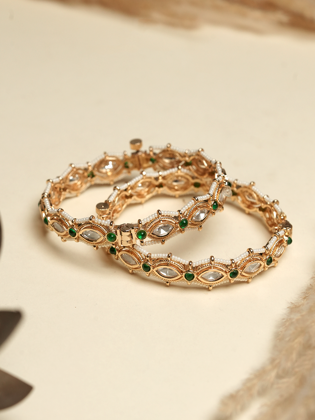 Green Kundan Bangles
