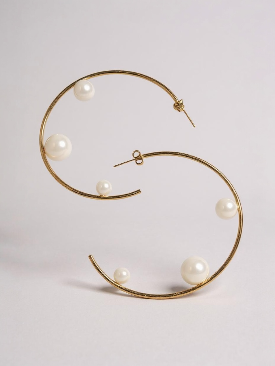 Geometric Pearl Line Hoop Earrings