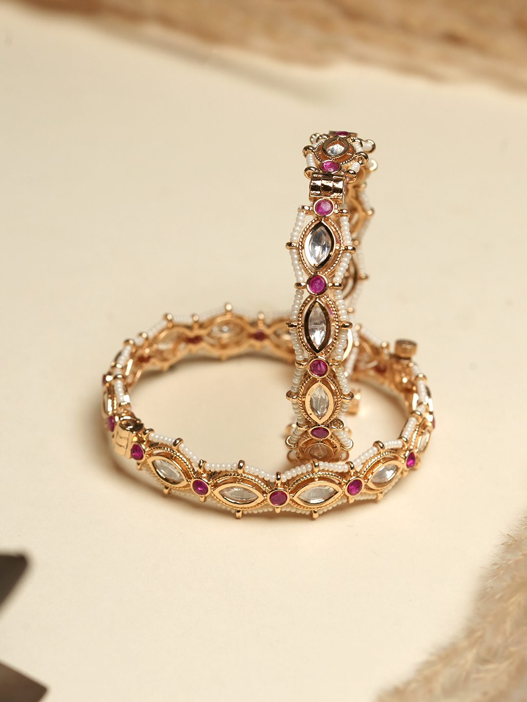 Pink Kundan Bangles