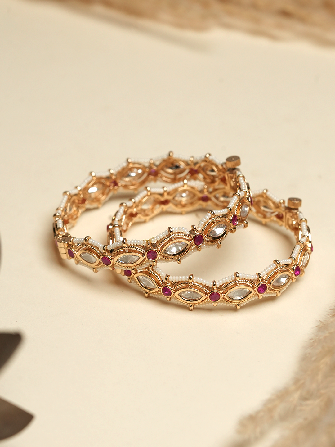 Pink Kundan Bangles