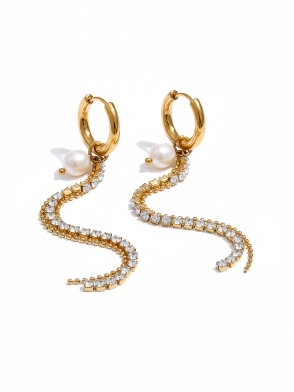 Pearl Zircon Chain Earrings