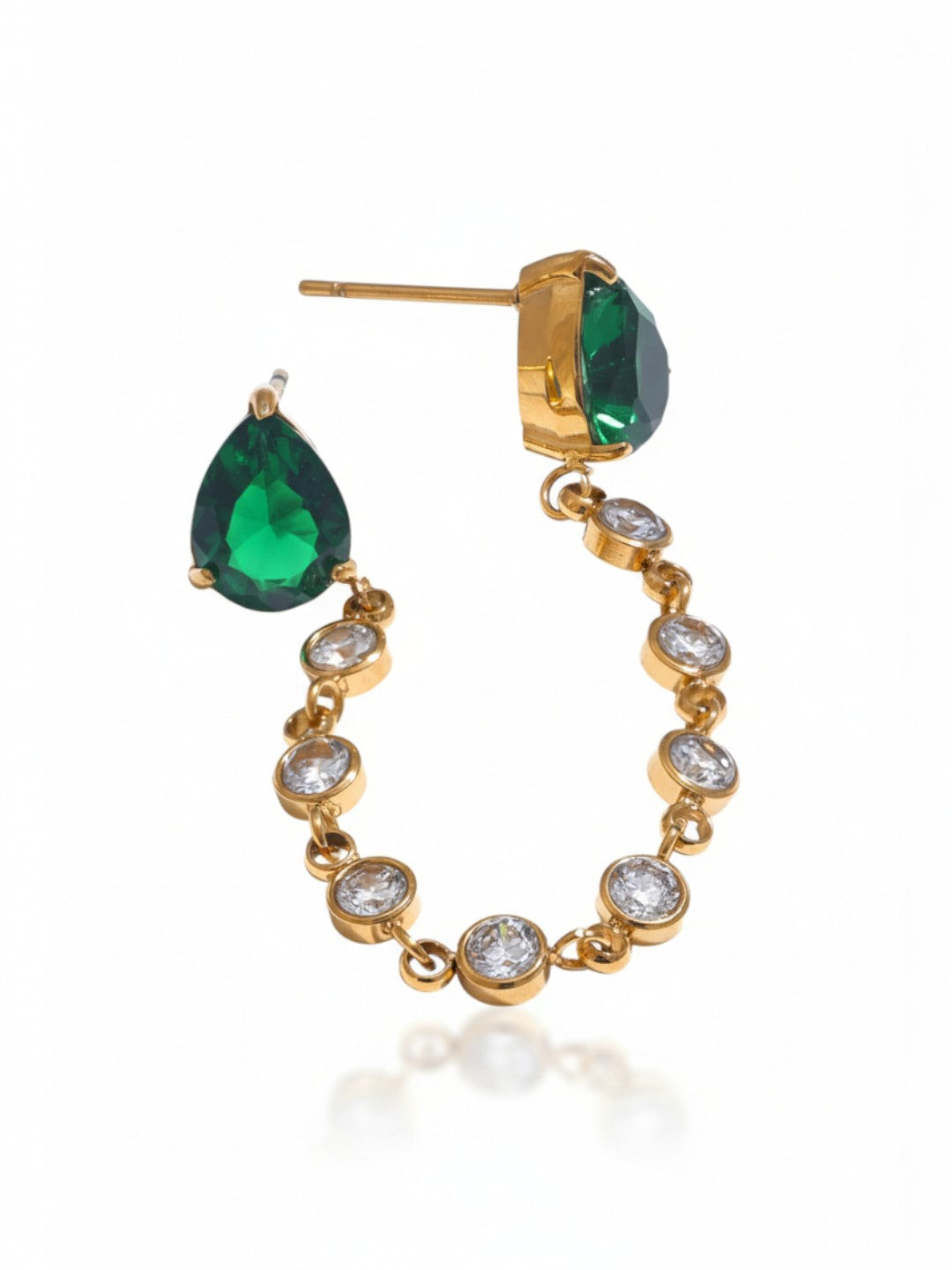 Delicate Green White Shiny Cubic Zirconia Chain Earrings